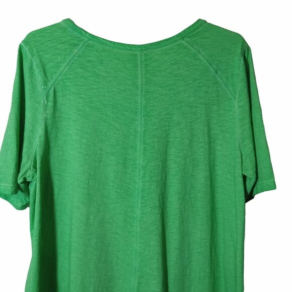 Lori Goldstein LOGO Womens Green Short Sleeve Top L Pockets Distressed Elbow - Picture 8 of 15